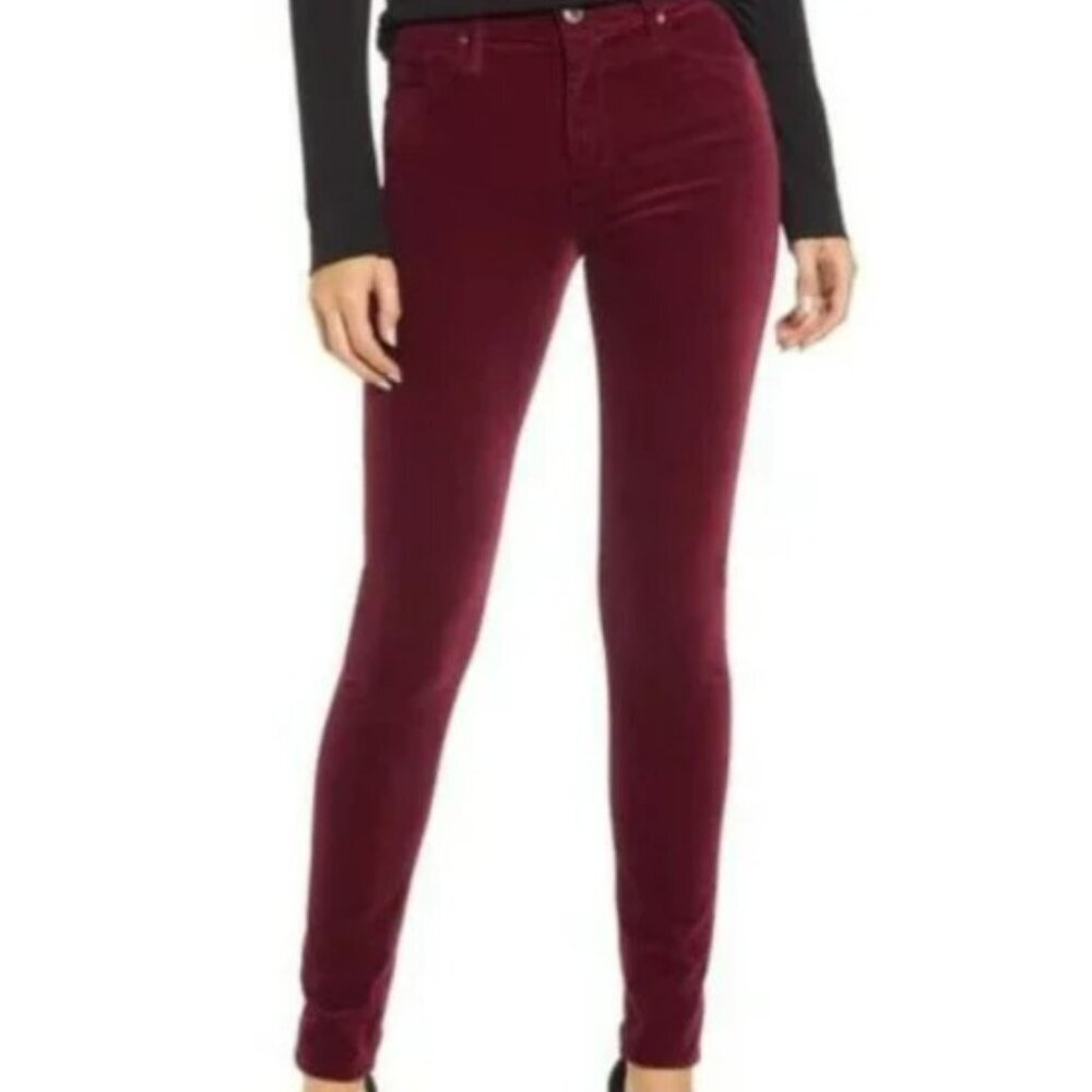 AG Adriano Goldschmied The Farrah High Waist Marron Peak Velvet Skinny Jeans 30R